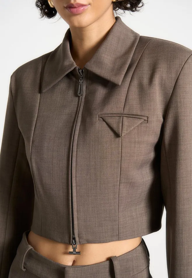 Women Manire De Voir Wide Shoulder Tailored Jacket Dark Taupe