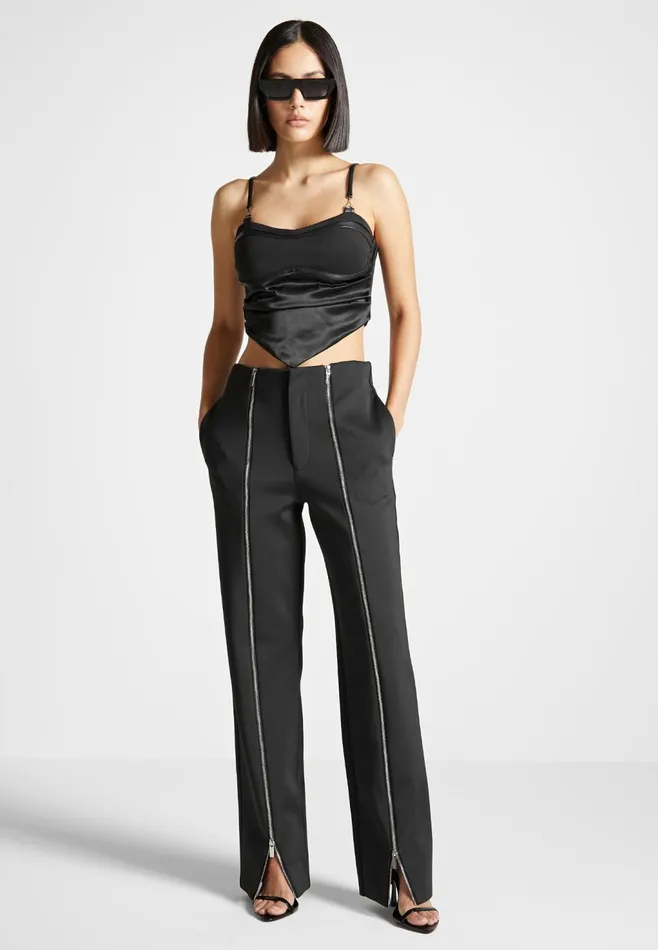 Women Manire De Voir Zip Neoprene Trousers Black