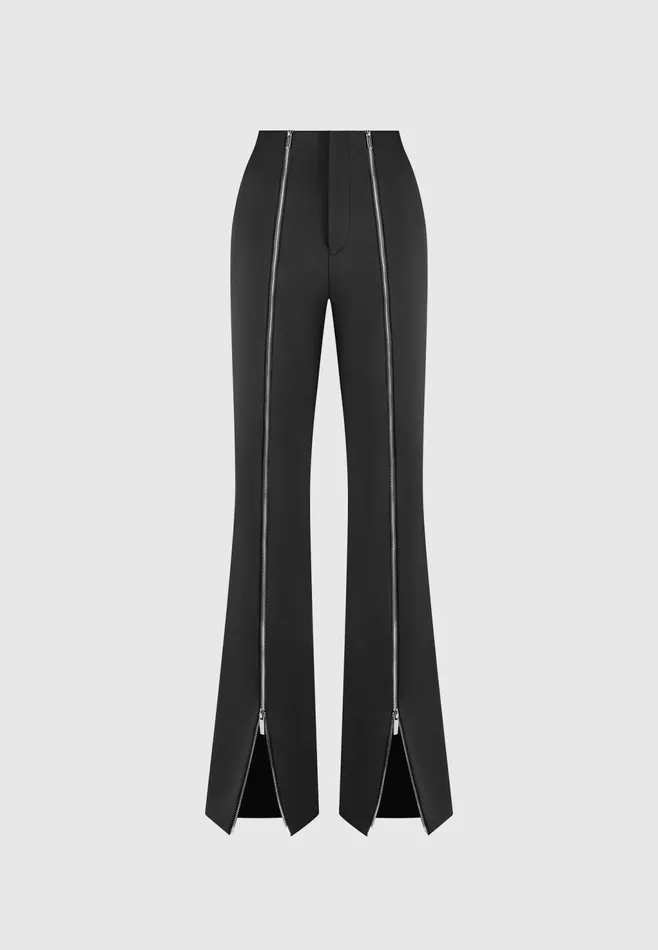 Women Manire De Voir Zip Neoprene Trousers Black