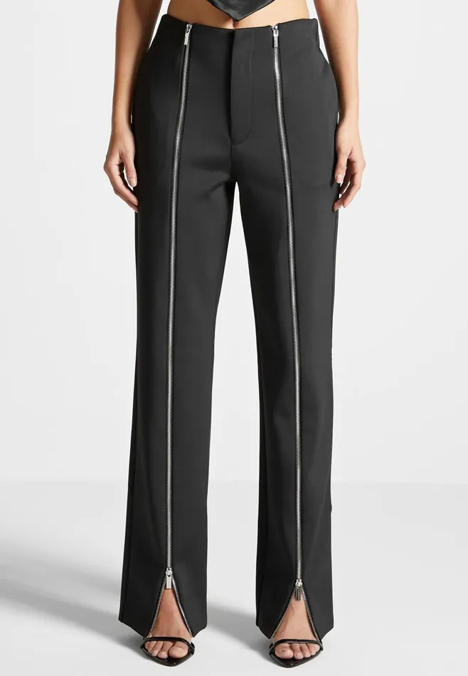 Women Manire De Voir Zip Neoprene Trousers Black