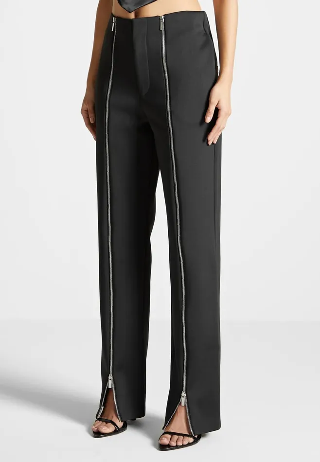 Women Manire De Voir Zip Neoprene Trousers Black
