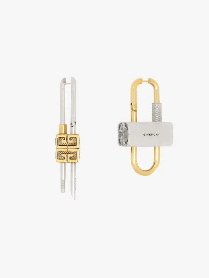 WomenMen Jewelry Givenchy Lock Asymmetrical Earrings In Metal Goldensilvery