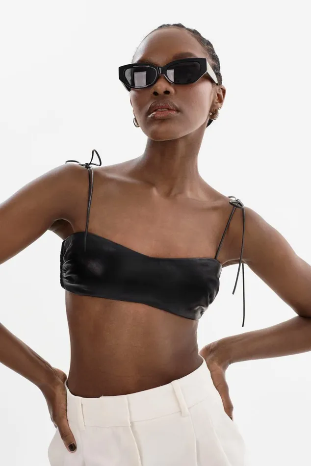 Women MERANIA Leather Bralette Black LAMARQUE Tops Women MERANIA Leather Bralette Black LAMARQUE Tops