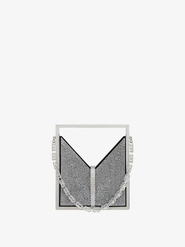 Women Micro Bags Givenchy Micro Cut Out Bag In Satin And Strass With Frame Silvery Grey Women Micro Bags Givenchy Micro Cut Out Bag In Satin And Strass With Frame Silvery Grey