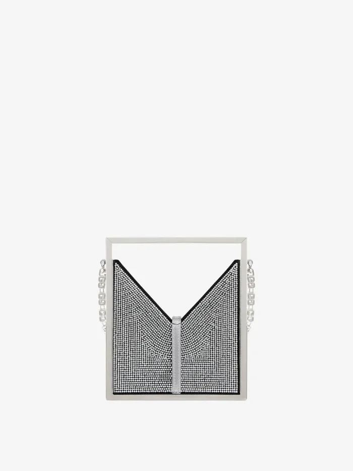 Women Micro Bags Givenchy Micro Cut Out Bag In Satin And Strass With Frame Silvery Grey