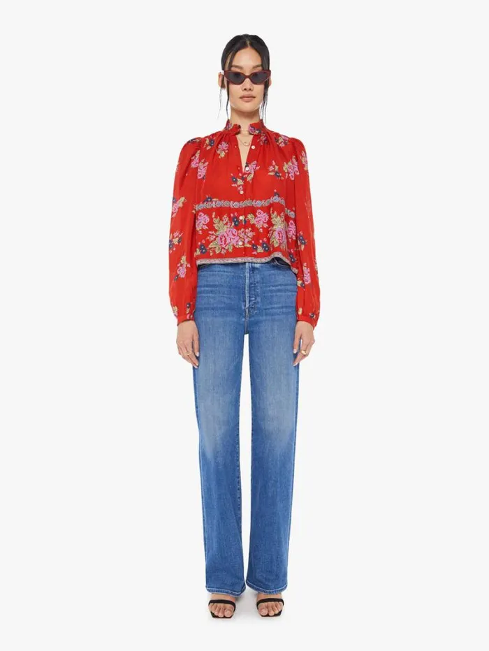 Women Mother Denim Annabel Shirt Red Carmine