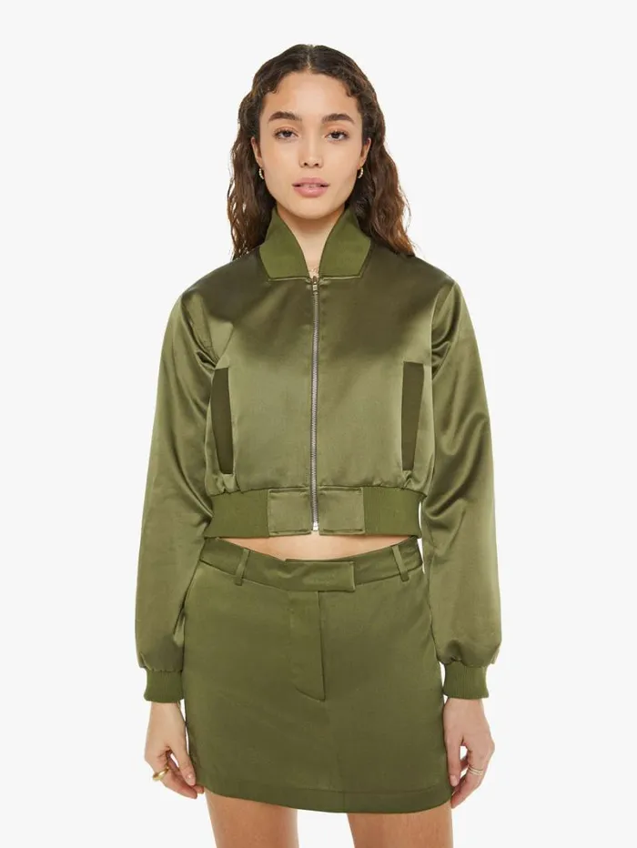 Women Mother Denim Cala Shrunken Bomber Olive