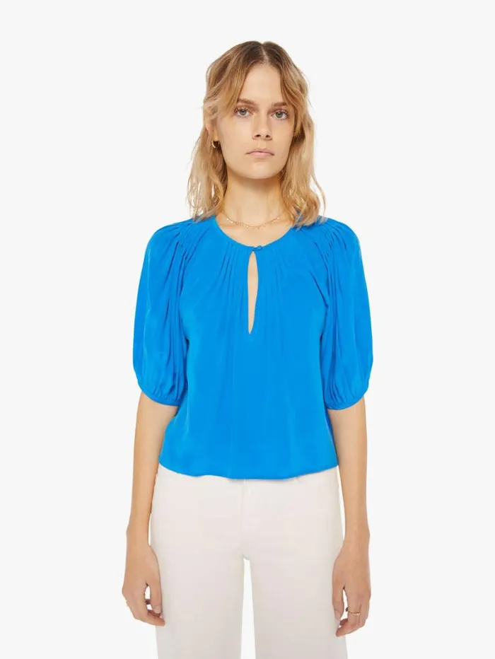 Women Mother Denim Louisa Top Blue Opal