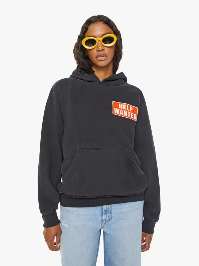 Women Mother Denim Therapy Pull Over Hoodie Black