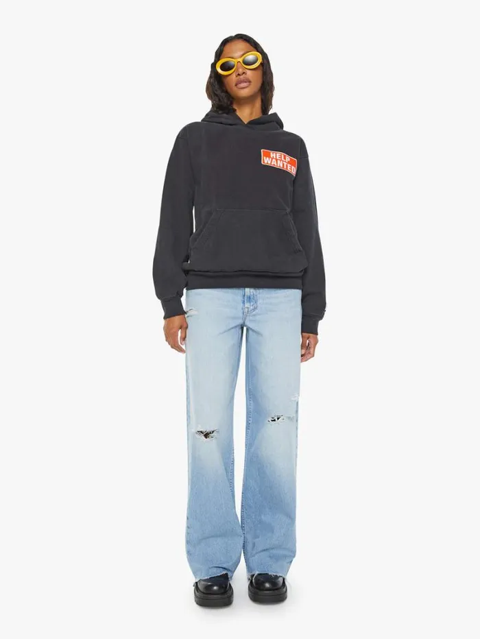 Women Mother Denim Therapy Pull Over Hoodie Black