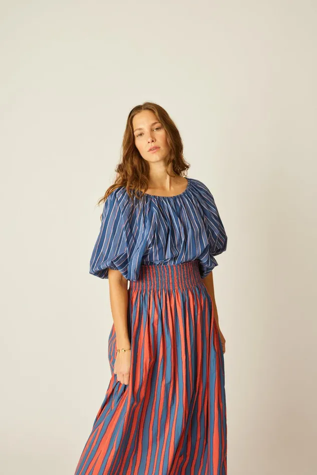 Women Natalie Martin Bottoms Bella Skirt Batik Stripe Blood Orange