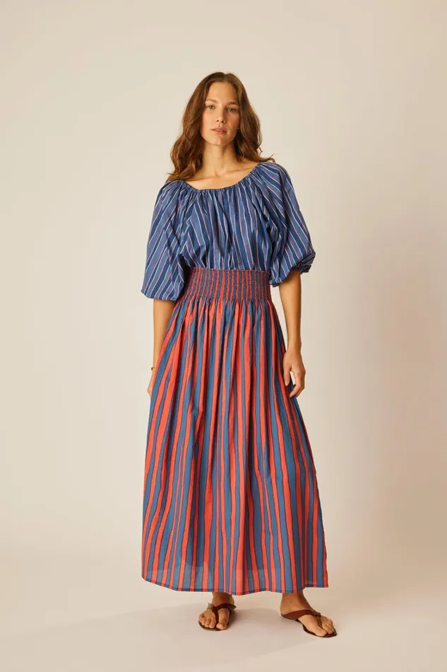 Women Natalie Martin Bottoms Bella Skirt Batik Stripe Blood Orange
