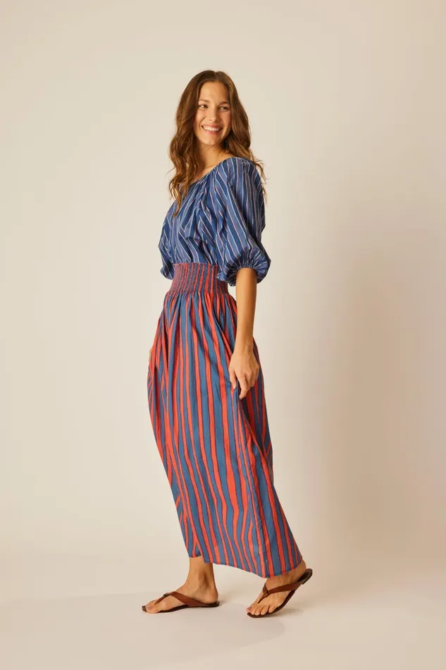 Women Natalie Martin Bottoms Bella Skirt Batik Stripe Blood Orange
