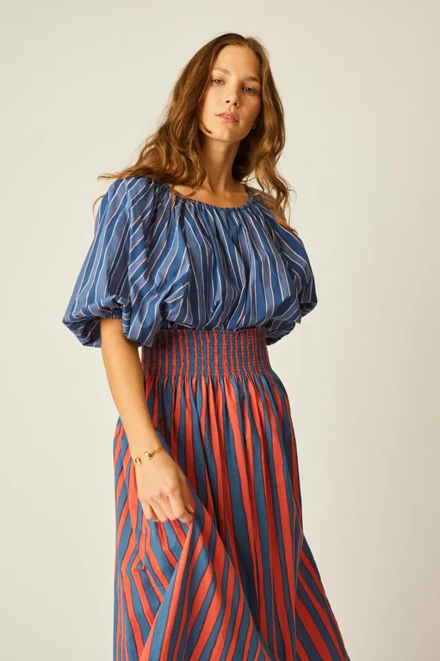 Women Natalie Martin Bottoms Bella Skirt Batik Stripe Blood Orange