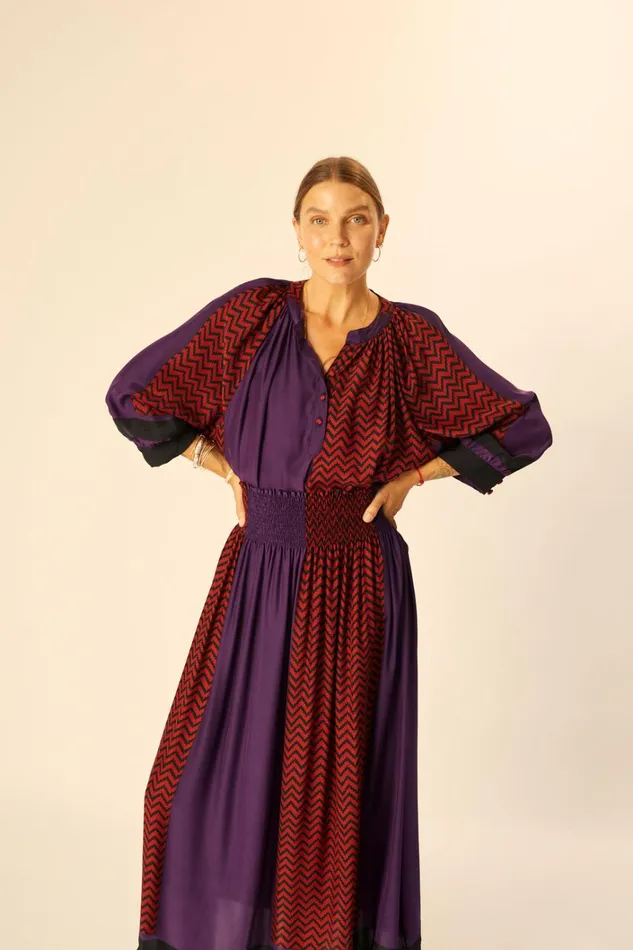 Women Natalie Martin Bottoms Bella Skirt Block Zigzag Aubergine