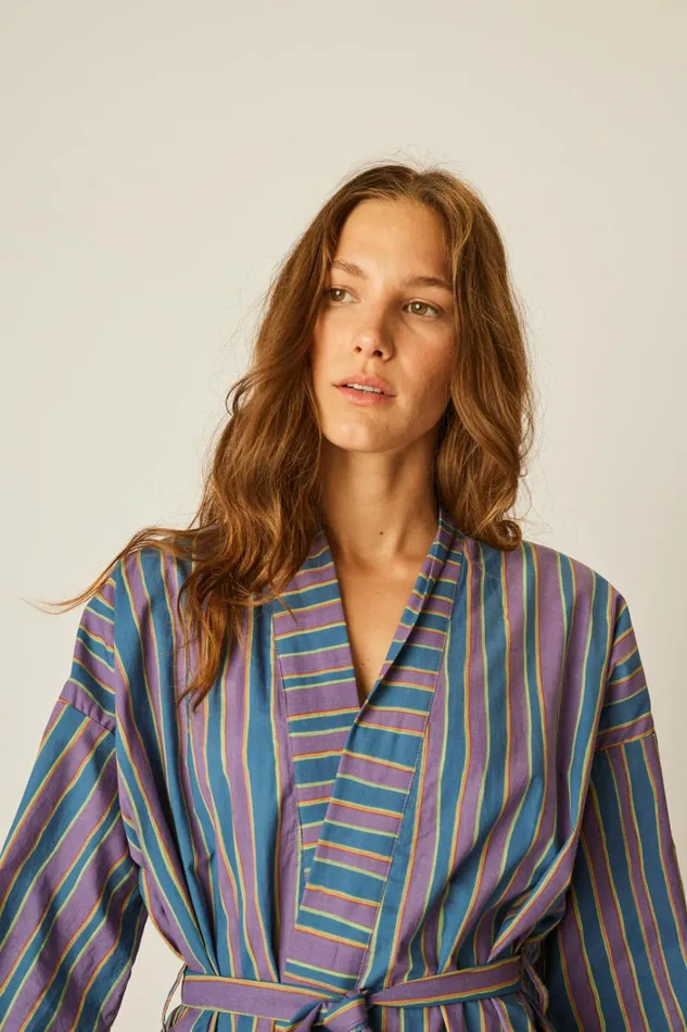 Women Natalie Martin CoverUps Diane Smoking Jacket Batik Stripe Lavender Women Natalie Martin CoverUps Diane Smoking Jacket Batik Stripe Lavender