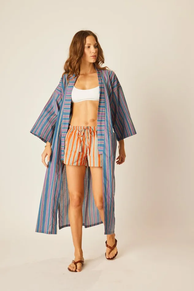 Women Natalie Martin CoverUps Diane Smoking Jacket Batik Stripe Lavender Women Natalie Martin CoverUps Diane Smoking Jacket Batik Stripe Lavender