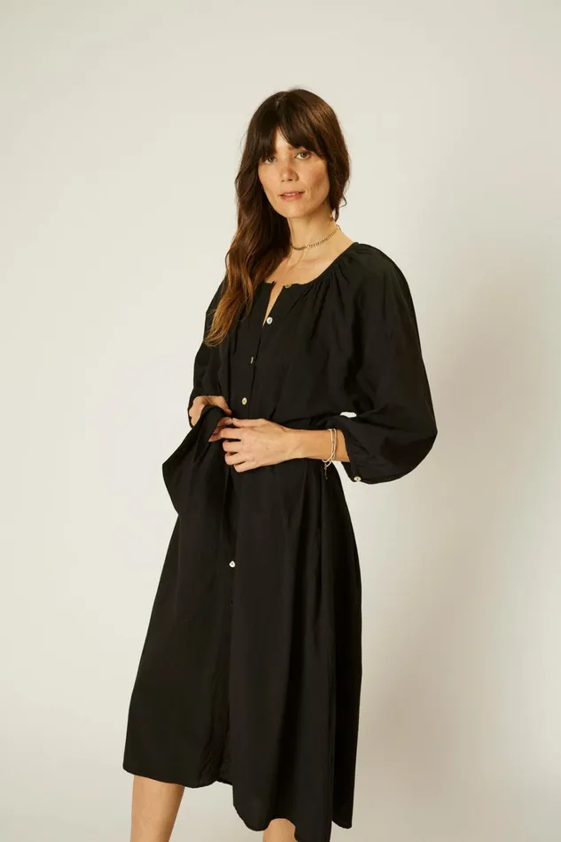 Women Natalie Martin Dresses Alex Midi With Sash Black Flat Cotton