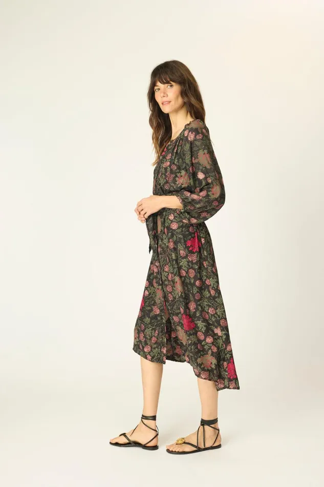 Women Natalie Martin Dresses Alex Midi With Sash Lehua Black