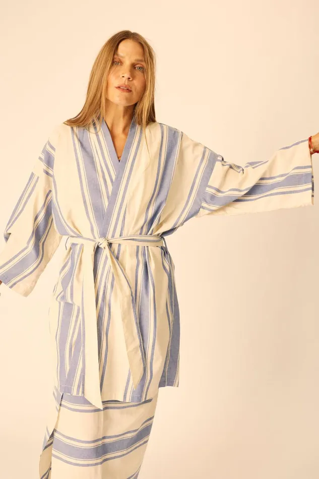 Women Natalie Martin Dresses Diane Short Robe French Stripe Blue