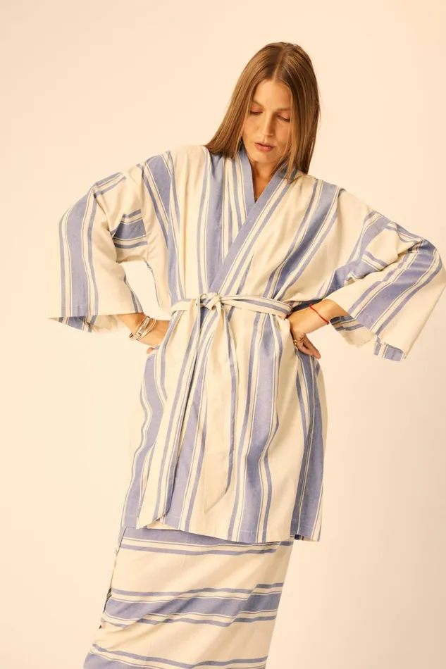 Women Natalie Martin Dresses Diane Short Robe French Stripe Blue