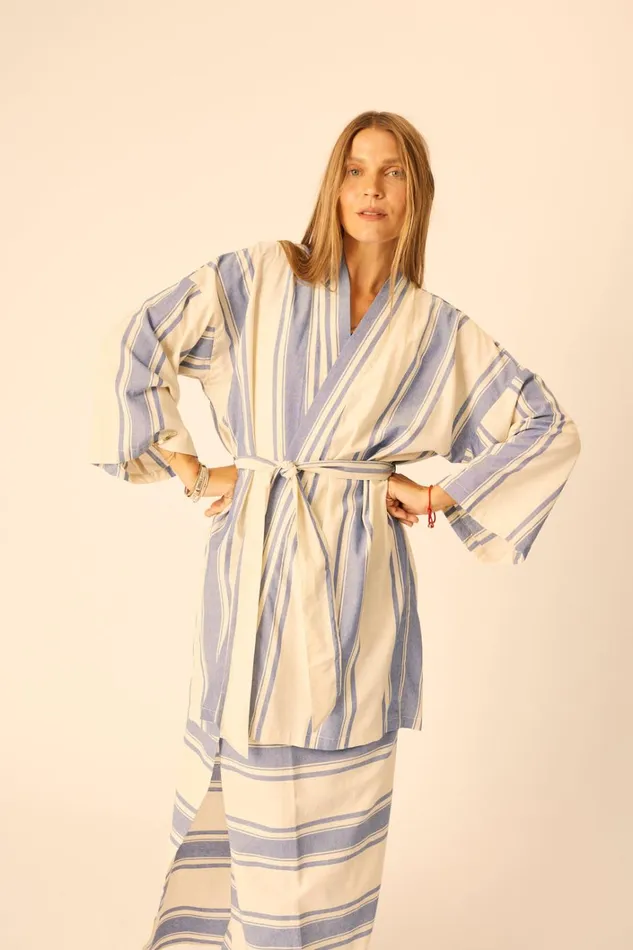 Women Natalie Martin Dresses Diane Short Robe French Stripe Blue