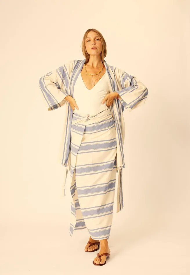 Women Natalie Martin Dresses Diane Short Robe French Stripe Blue