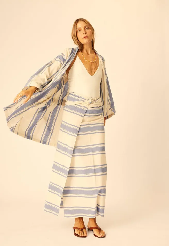 Women Natalie Martin Dresses Diane Short Robe French Stripe Blue
