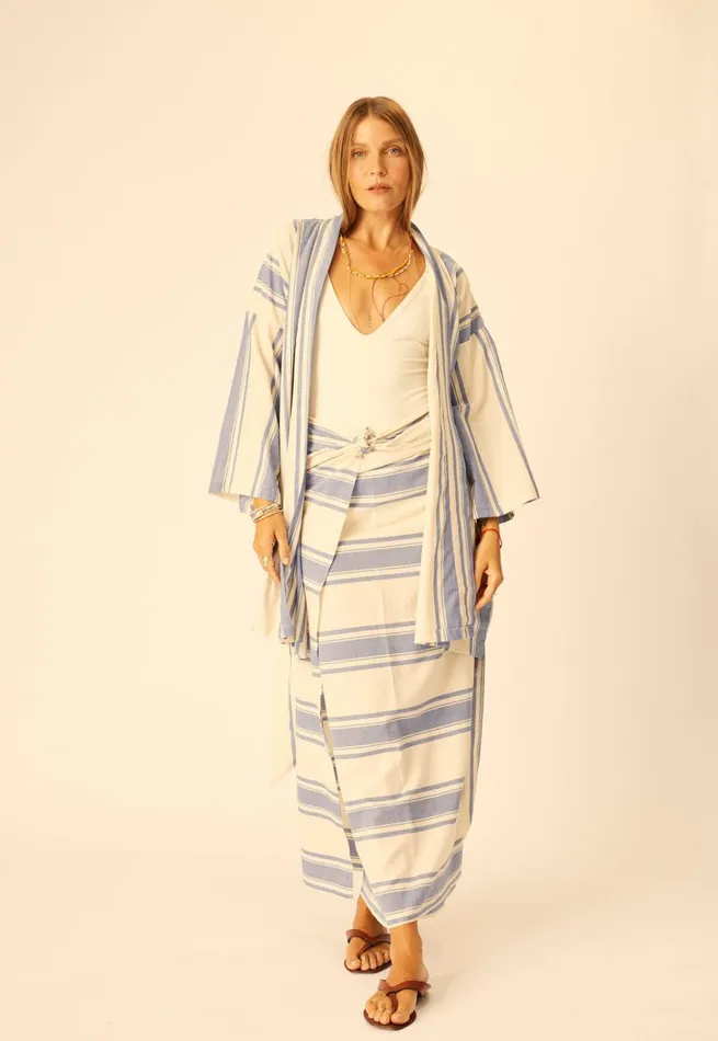 Women Natalie Martin Dresses Diane Short Robe French Stripe Blue