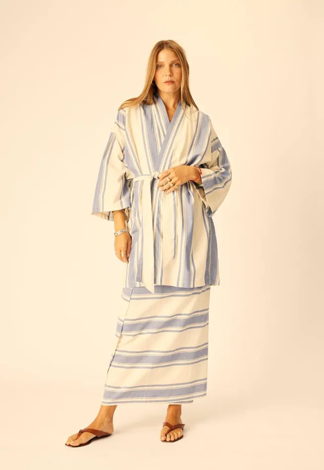 Women Natalie Martin Dresses Diane Short Robe French Stripe Blue