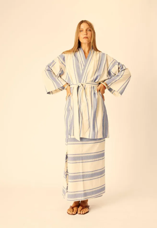 Women Natalie Martin Dresses Diane Short Robe French Stripe Blue