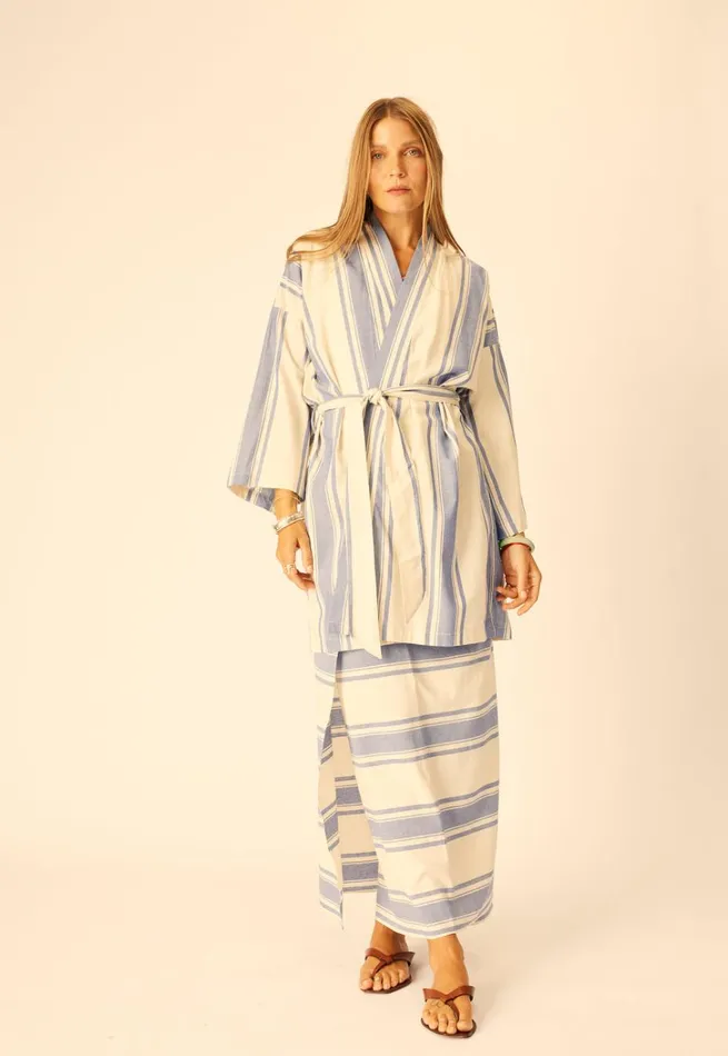 Women Natalie Martin Dresses Diane Short Robe French Stripe Blue