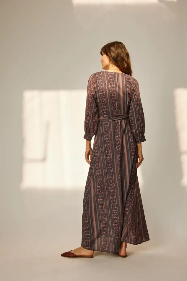 Women Natalie Martin Dresses Kate Long Sleeve Maxi Paisley Stripe Heather