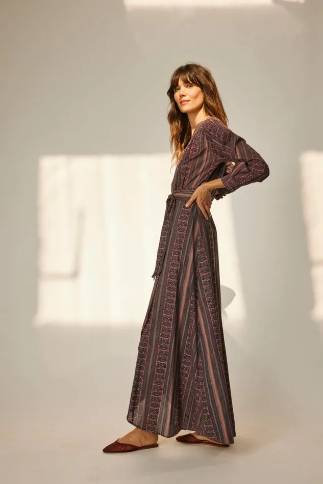 Women Natalie Martin Dresses Kate Long Sleeve Maxi Paisley Stripe Heather