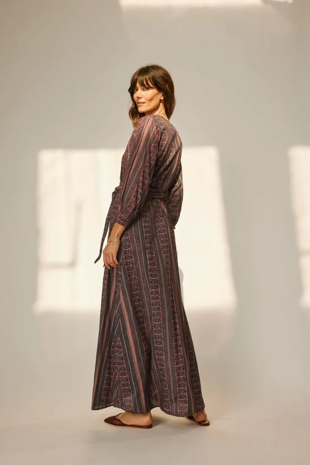 Women Natalie Martin Dresses Kate Long Sleeve Maxi Paisley Stripe Heather