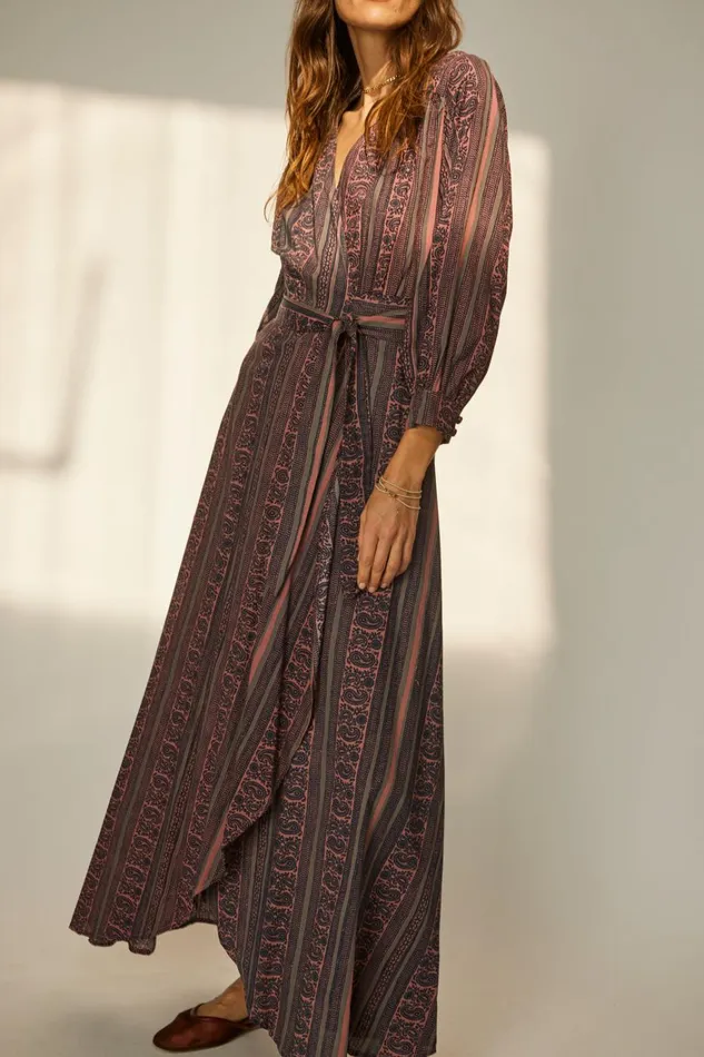 Women Natalie Martin Dresses Kate Long Sleeve Maxi Paisley Stripe Heather