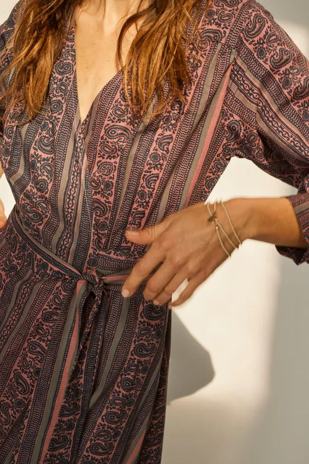 Women Natalie Martin Dresses Kate Long Sleeve Maxi Paisley Stripe Heather