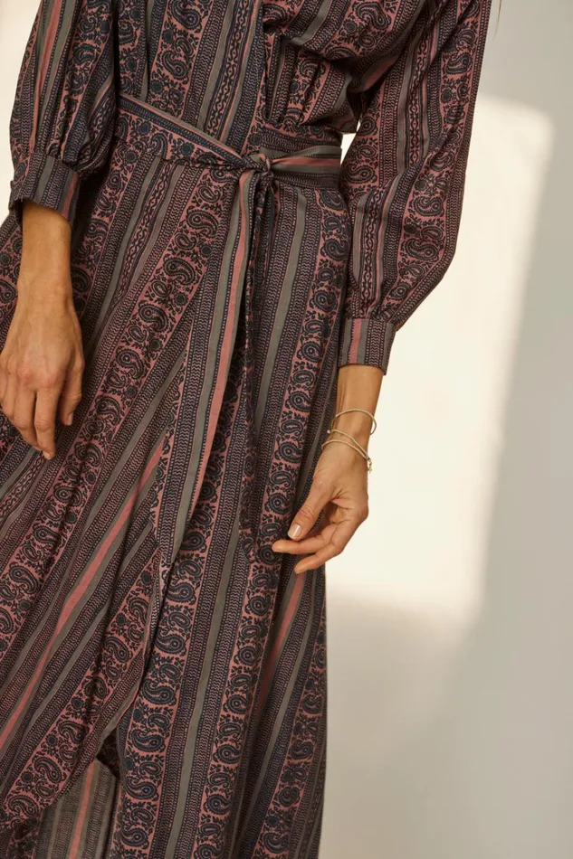 Women Natalie Martin Dresses Kate Long Sleeve Maxi Paisley Stripe Heather