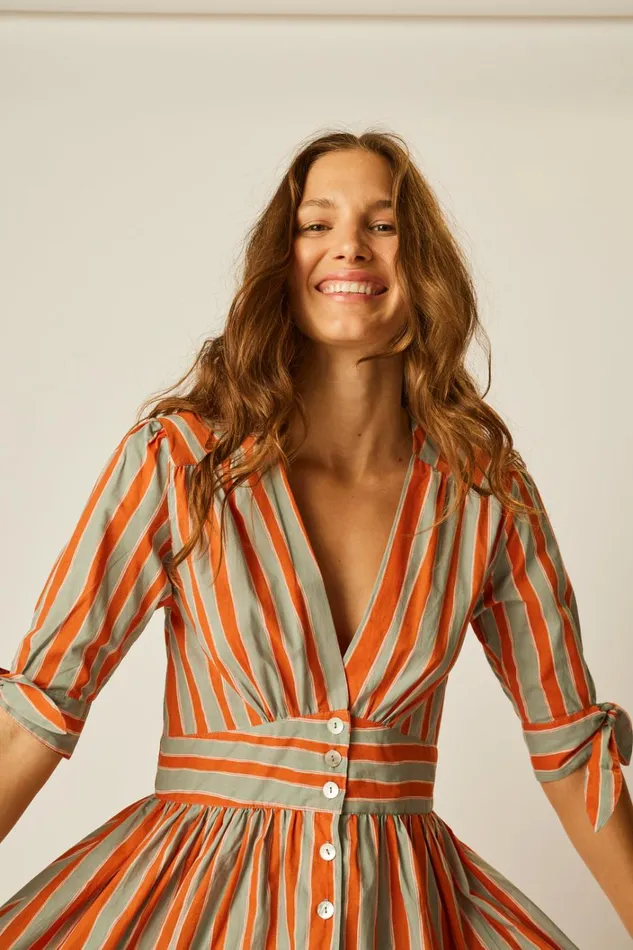 Women Natalie Martin Dresses Layla Dress Batik Stripe Sage