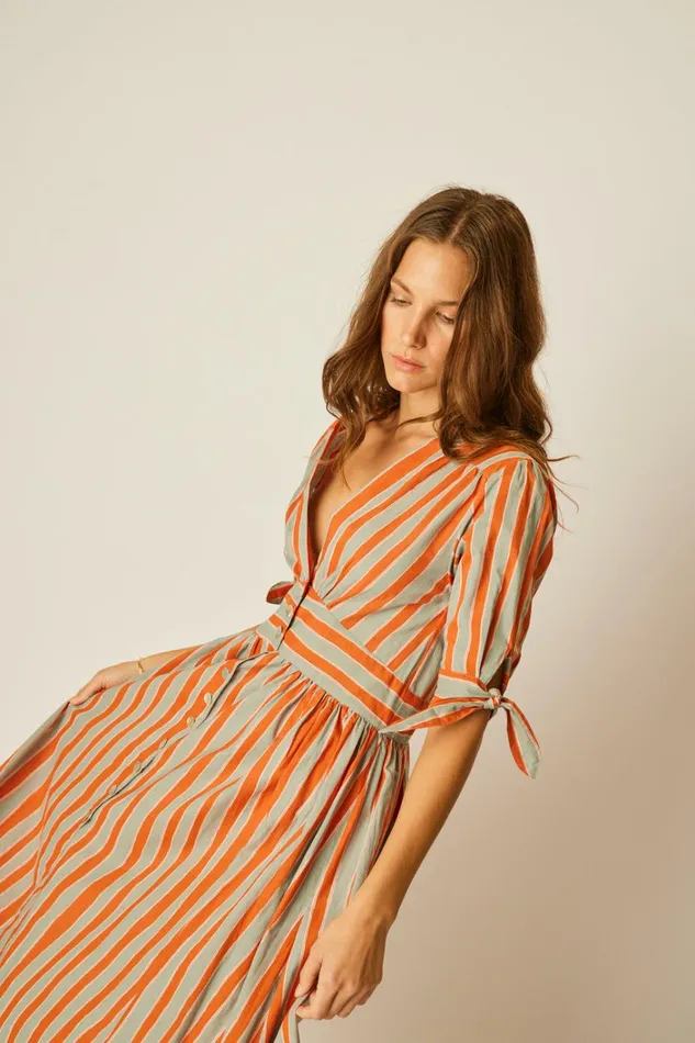 Women Natalie Martin Dresses Layla Dress Batik Stripe Sage