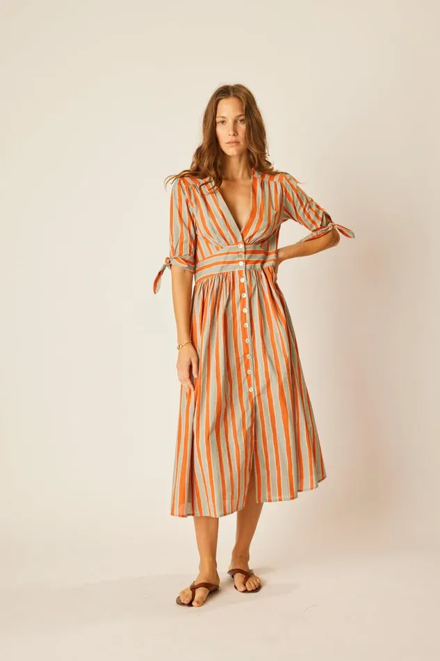 Women Natalie Martin Dresses Layla Dress Batik Stripe Sage