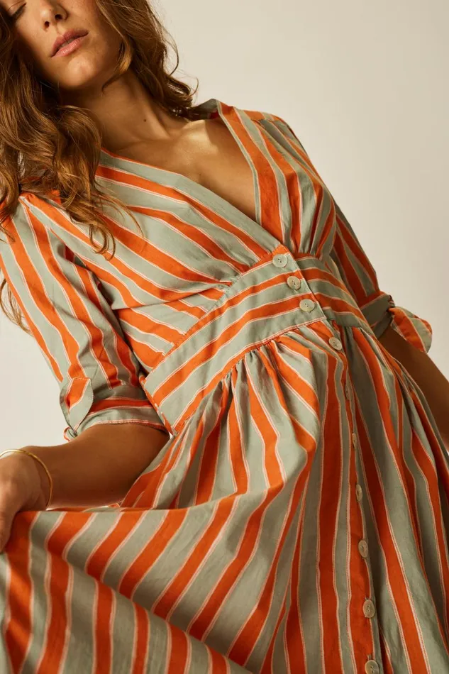 Women Natalie Martin Dresses Layla Dress Batik Stripe Sage