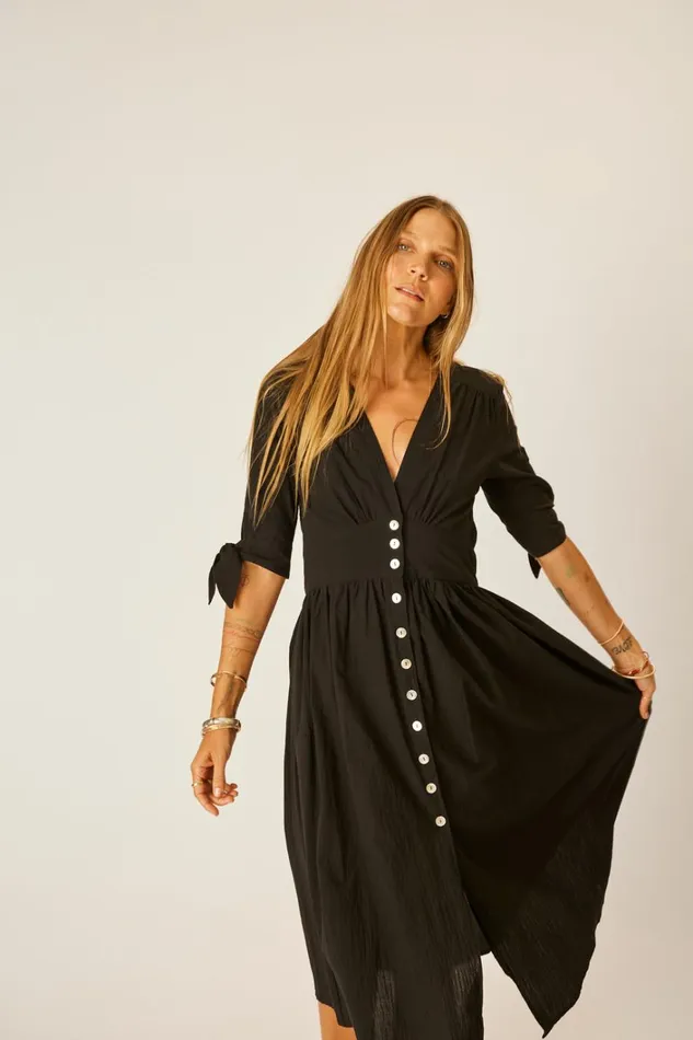 Women Natalie Martin Dresses Layla Dress Black Flat Cotton