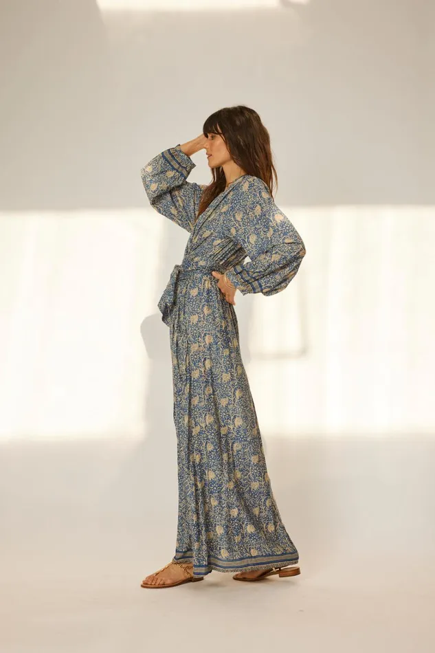 Women Natalie Martin Dresses Nico LS Maxi With Sash Water Lily Blue