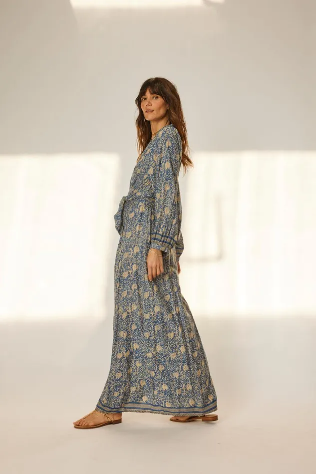 Women Natalie Martin Dresses Nico LS Maxi With Sash Water Lily Blue