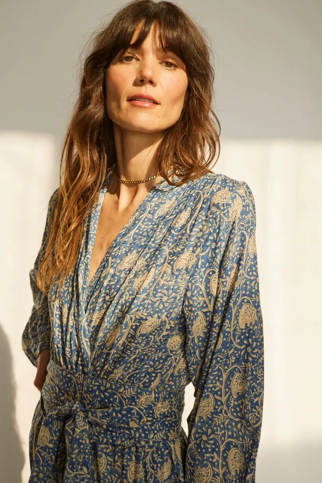 Women Natalie Martin Dresses Nico LS Maxi With Sash Water Lily Blue