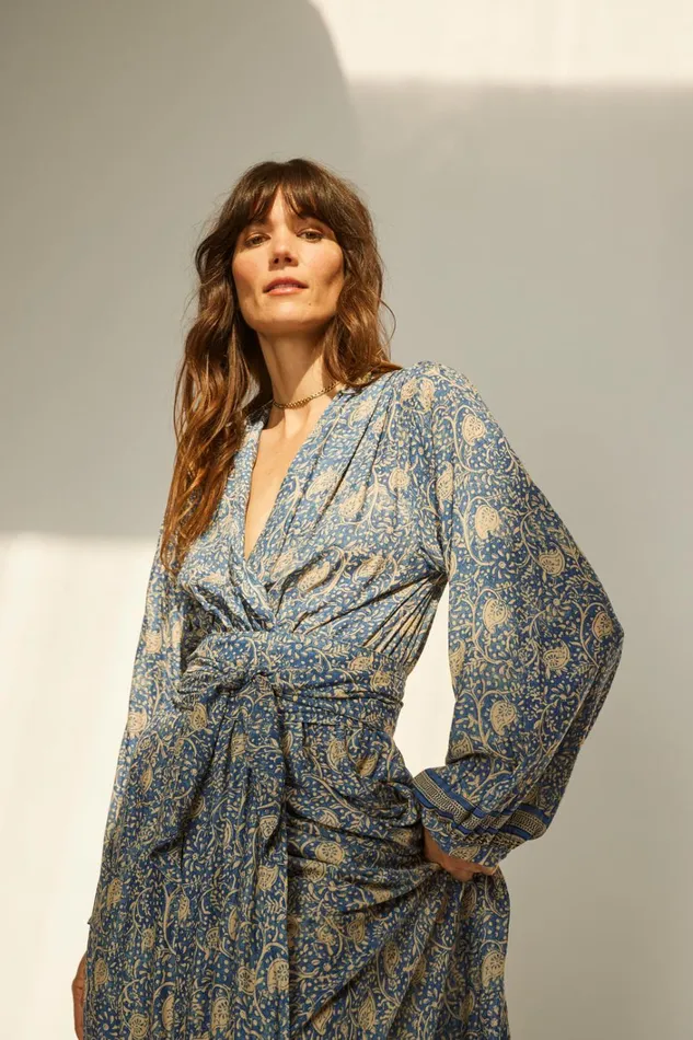 Women Natalie Martin Dresses Nico LS Maxi With Sash Water Lily Blue