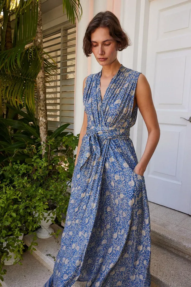 Women Natalie Martin Dresses Nico Sleeveless Maxi Water Lily Blue