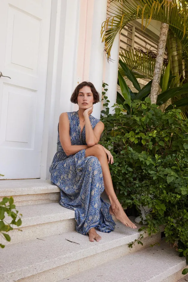 Women Natalie Martin Dresses Nico Sleeveless Maxi Water Lily Blue