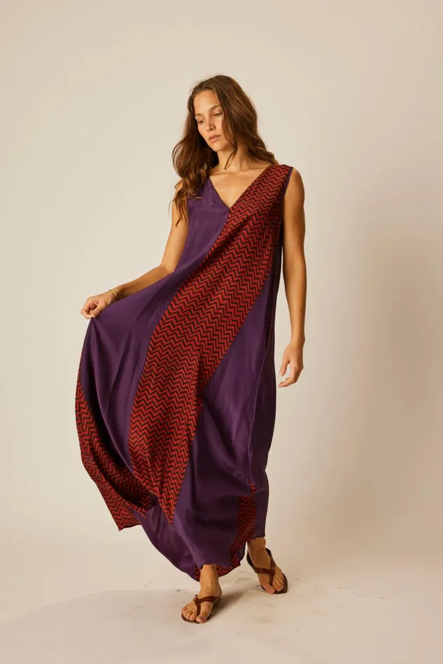 Women Natalie Martin Dresses Tova Maxi Block Zigzag Aubergine